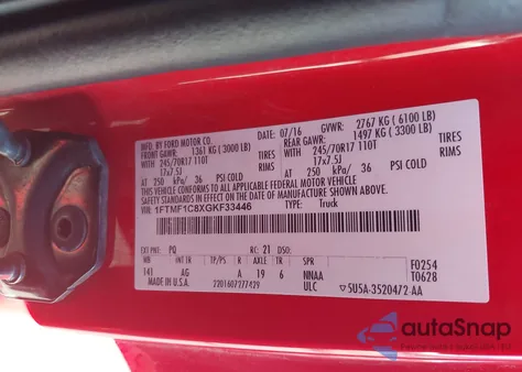 2016 Ford F-150 Xl from USA, damaged, VIN 1FTMF1C8XGKF33446